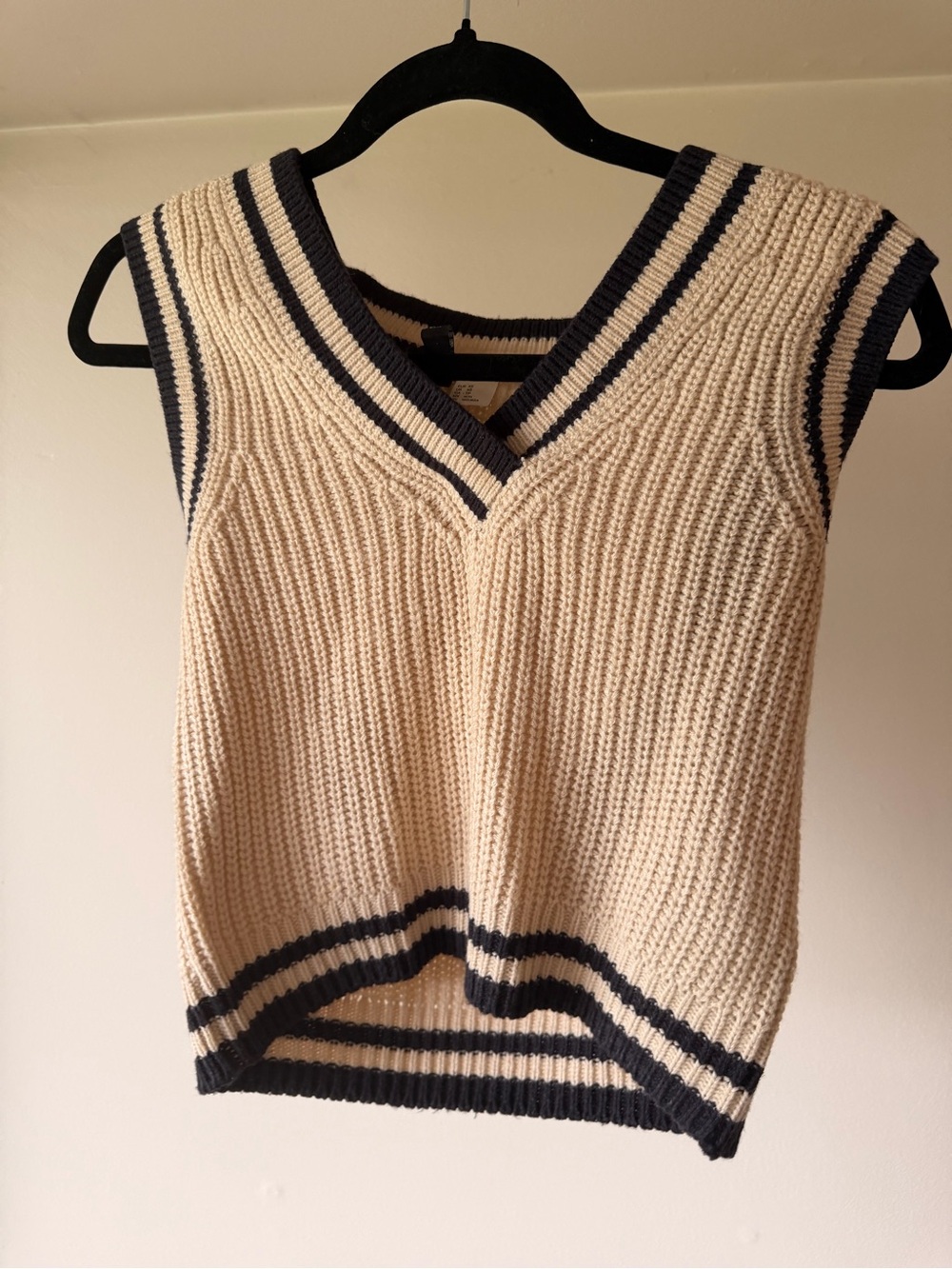 H&M Cream V-Neck Sweater Vest with Navy Trim